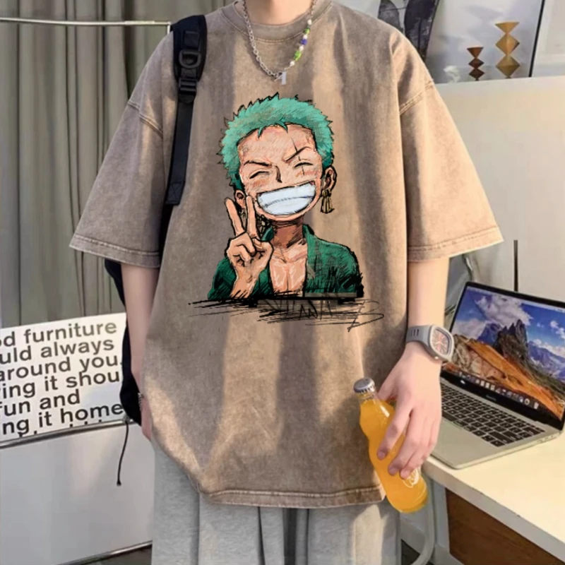 水洗做旧重磅短袖T恤男夏季oversize美式复古高街ol潮牌牛仔半袖