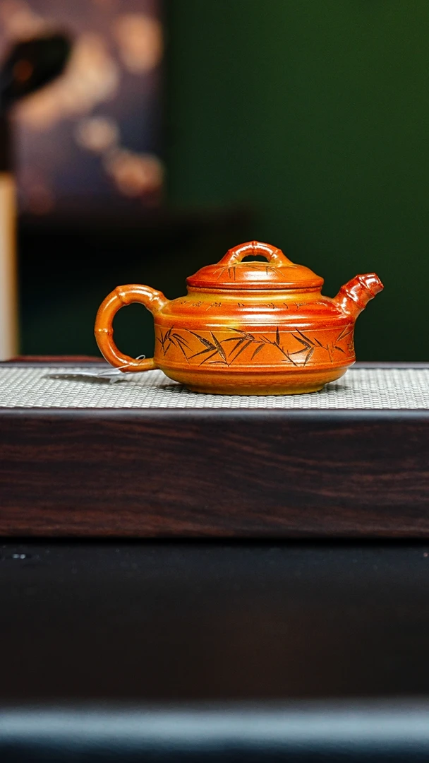 宜兴紫砂 双线竹鼓 梅付春 黄金段 h446