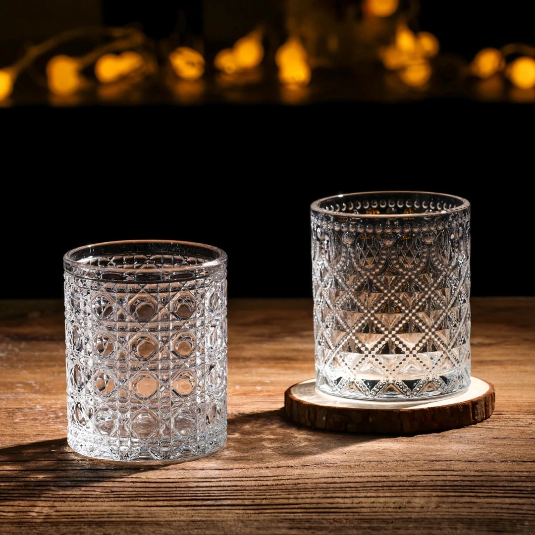 六只200ml钻石浮雕玻璃杯家用复古高颜值大容量洋酒杯果汁杯水杯