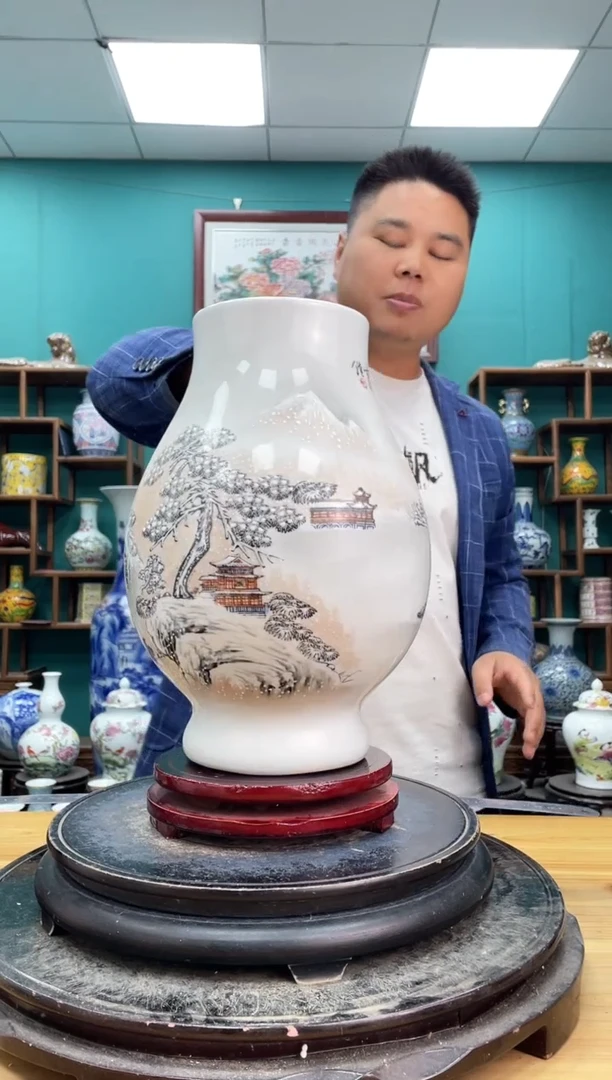 摆件雪景福筒陶瓷摆件