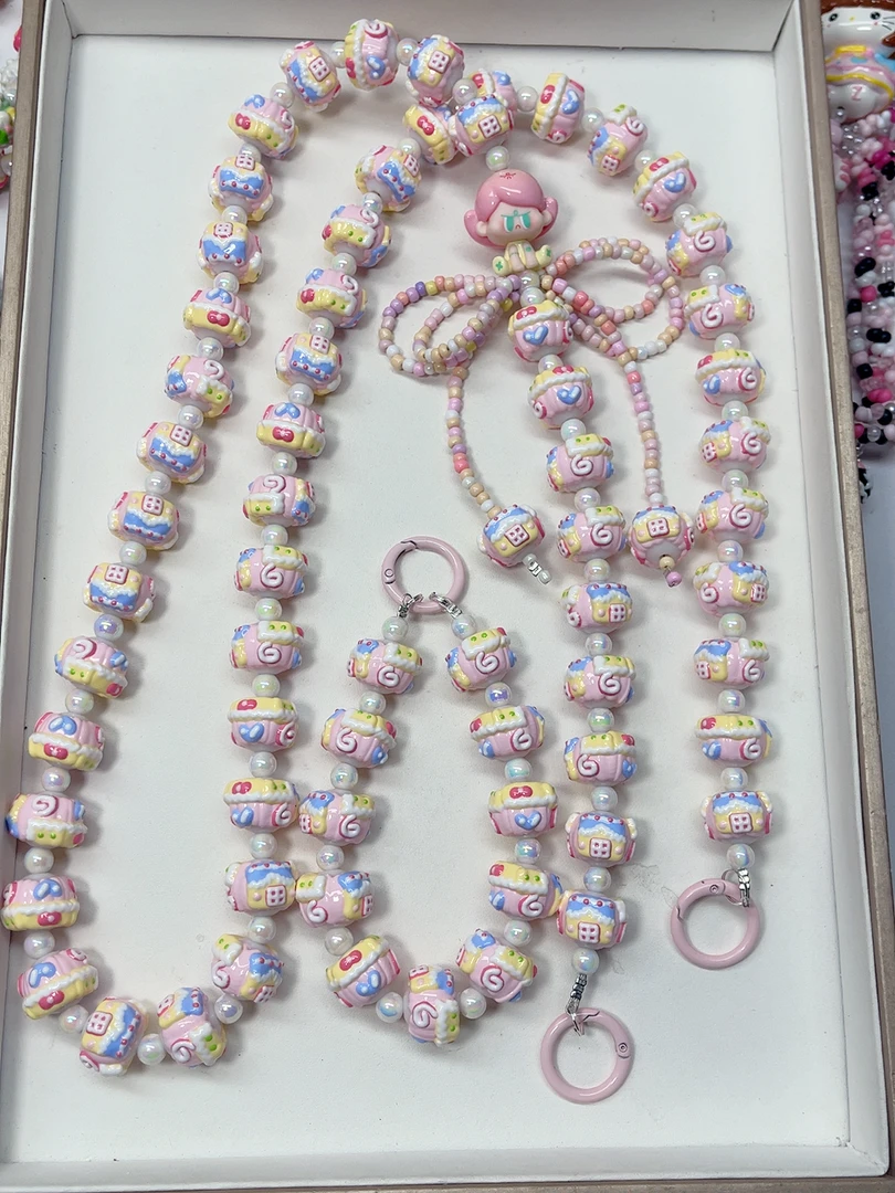 diy手工制作手绘珠手机链斜跨长链包包链背夹长链时尚百搭