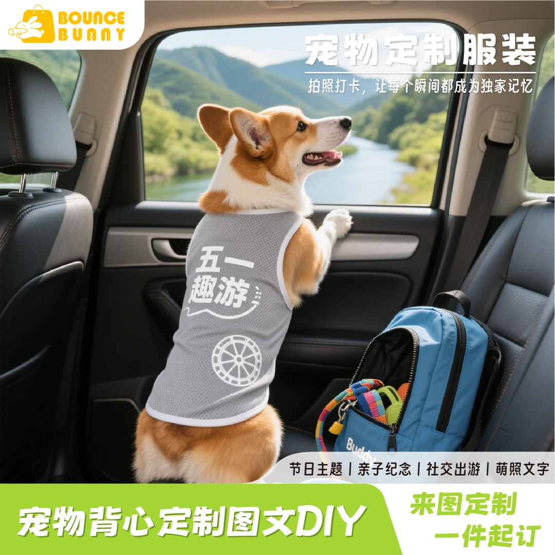 宠物防走丢定制图文五一出游印名字电话景区遛狗不怕丢两脚背心