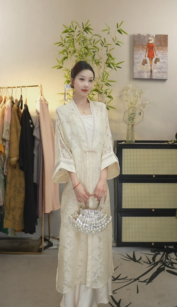 夏维莲2025年春夏季中式文艺古法复古瘦斜裁汉服旗袍3896+3897）