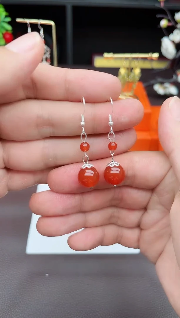 玛瑙/玉髓耳饰银S925镶嵌409000