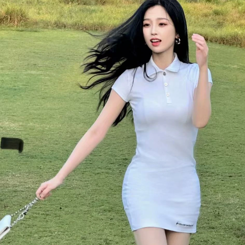 ANNA FREE 简约百搭短袖显瘦夏季长款翻领A字裙优雅时尚ZCL25295