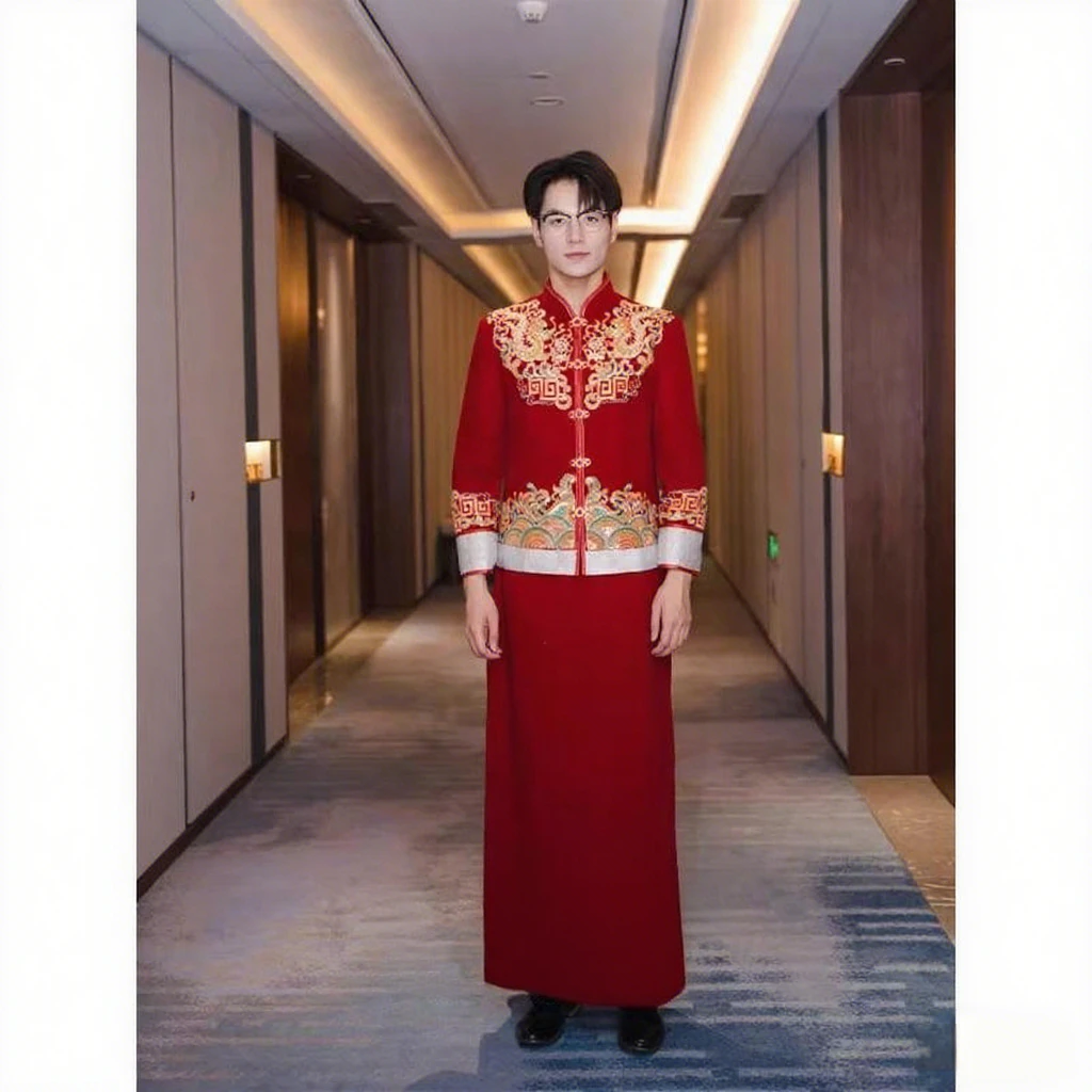 男士秀禾服新中式新郎接亲敬酒结婚礼服男生红色唐装汉服2025秋冬