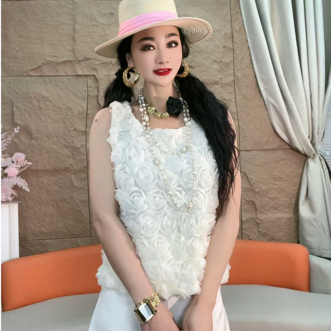 25（安言服饰）2025新款立体玫瑰花夏季法式设计感百搭背心无袖