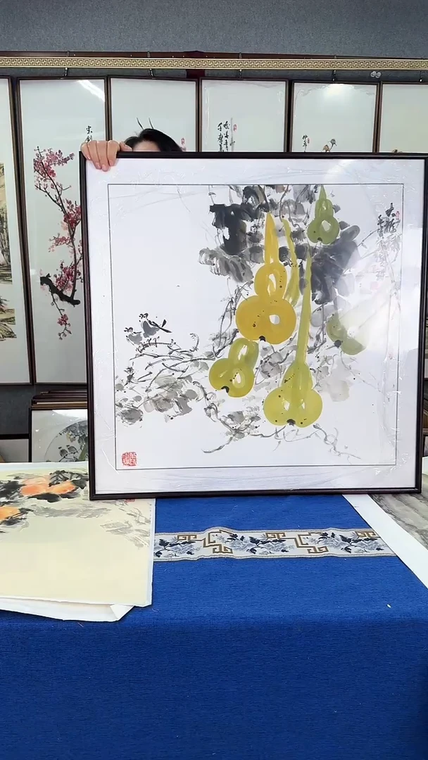 国画（福禄图）实木画框