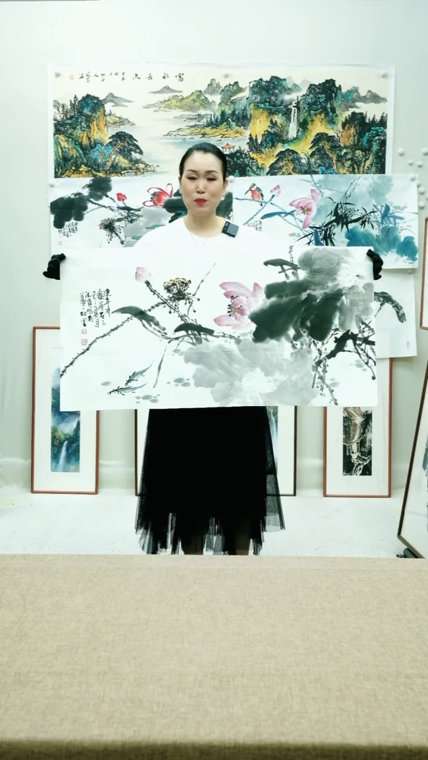 国画上**水122*67李法良手绘花鸟带框