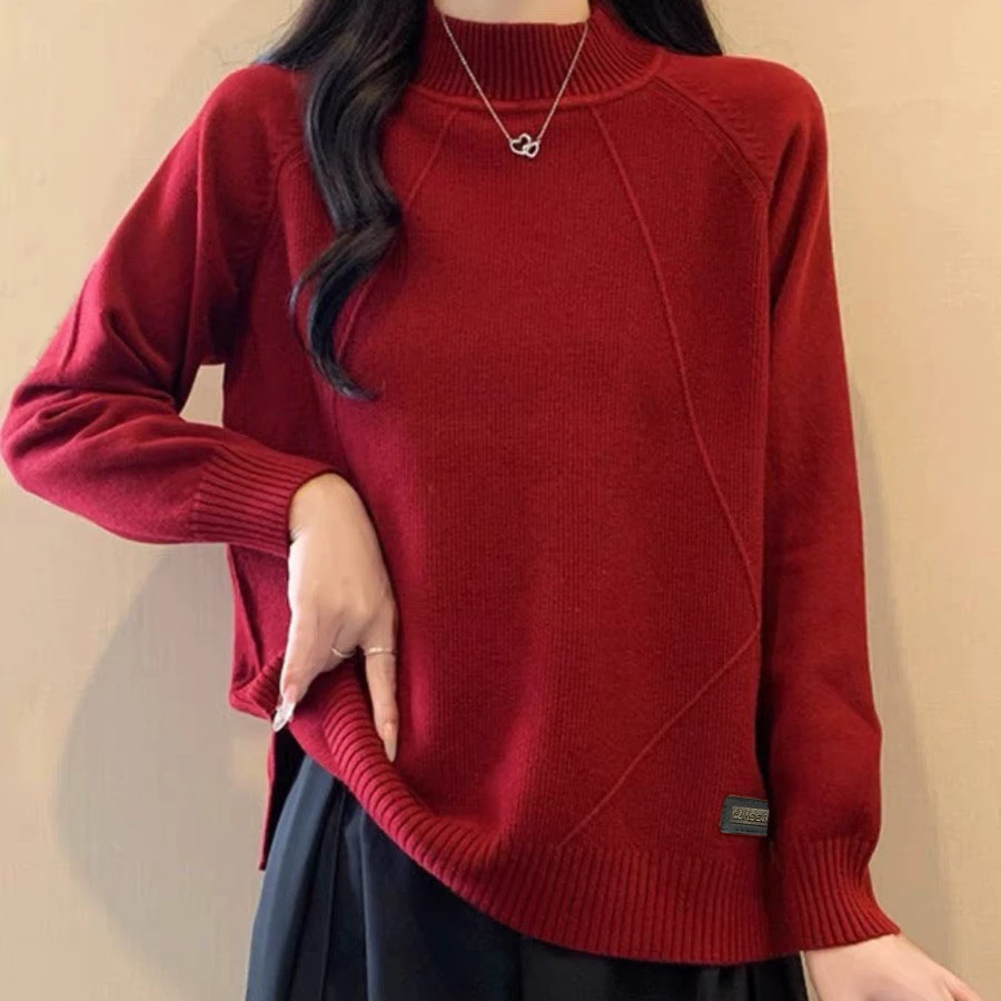 qing秋冬设计感针织上衣打底衫女内搭洋气小众宽松毛衣外穿厚
