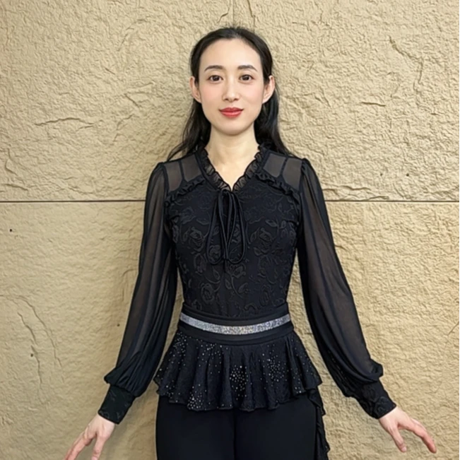 欢舞阁吉特巴摩登舞气质女士拼接提花交际广场舞长袖舞衣A0650