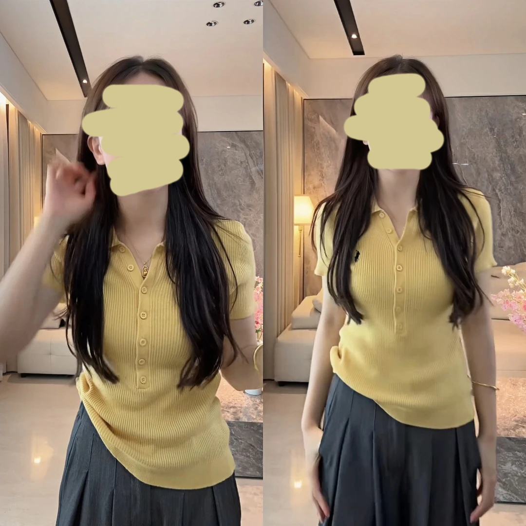 “质感至上”2025夏季新款v领针织上衣高级显瘦气质短袖t恤短款纯欲
