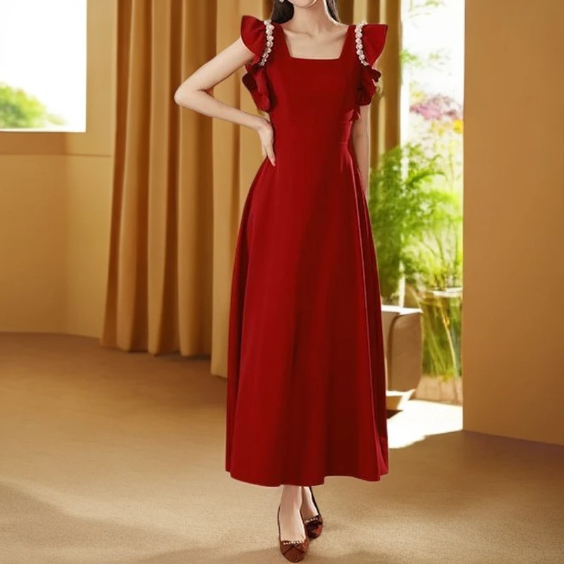 敬酒服新娘订婚连衣裙红色飞飞袖礼服女日常平时可穿回门2025新款