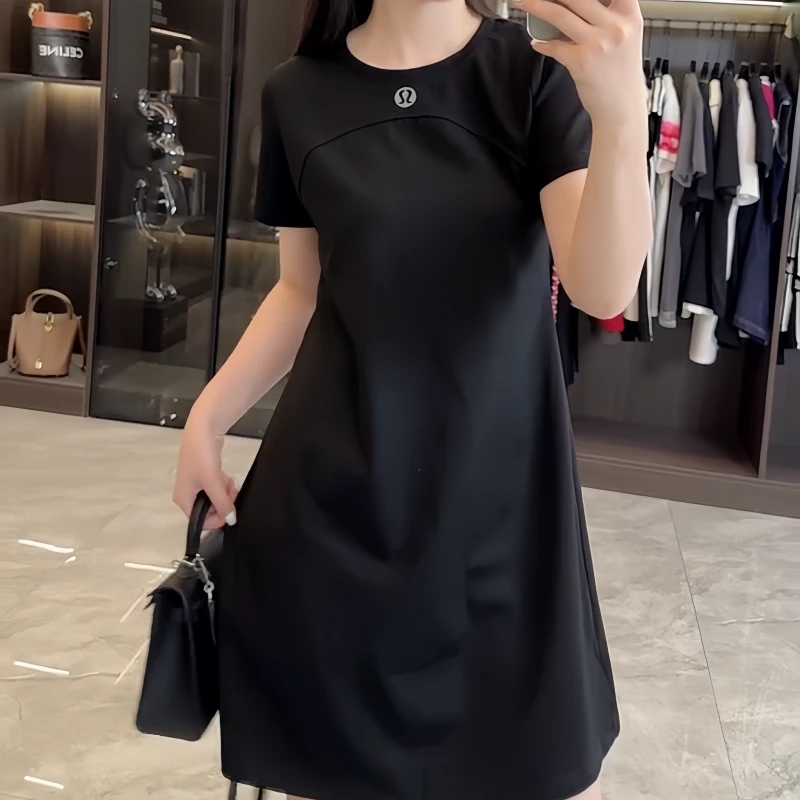 夏季大码女装胖妹妹宽松显瘦气质连衣裙时尚女士黑色简约圆领裙子