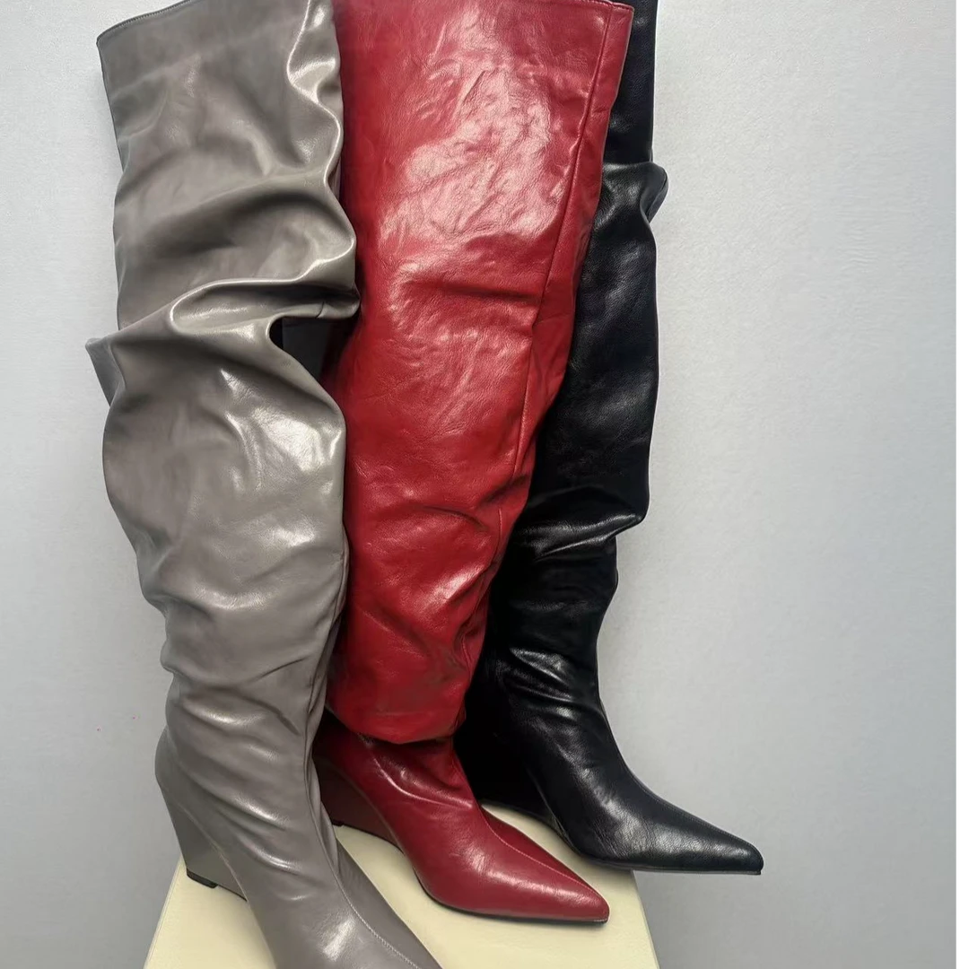 时装靴女靴长靴尖头女鞋时装百搭高筒靴方头