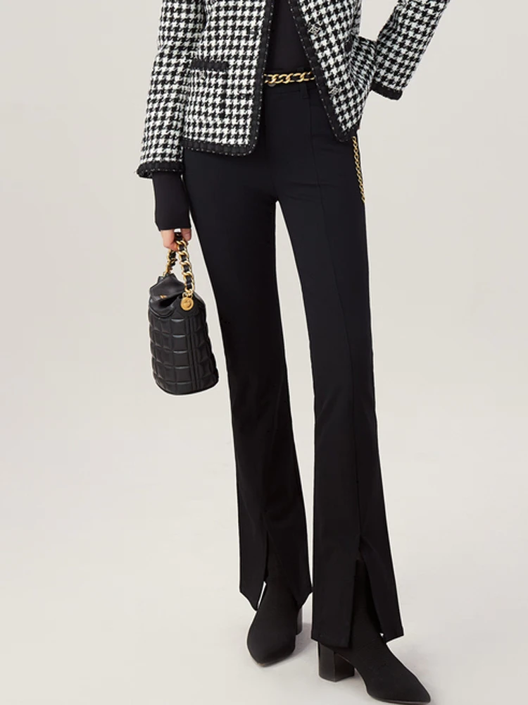 哥弟阿玛施正褶皱高腰百搭长裤喇叭裤轻熟风外穿水洗春秋牛仔裤