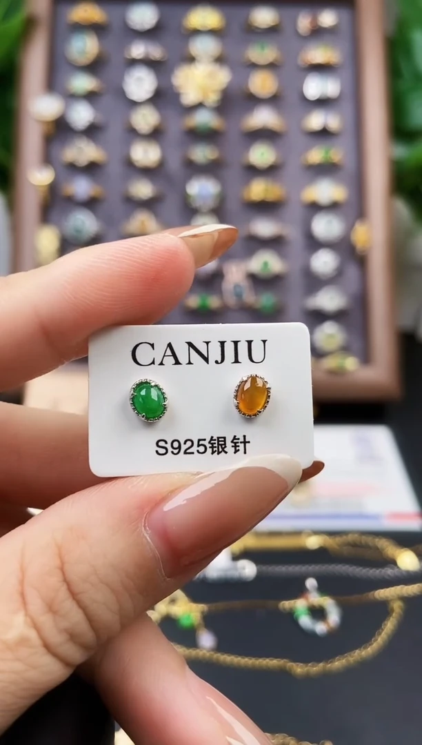 银S925镶嵌翡翠耳饰32