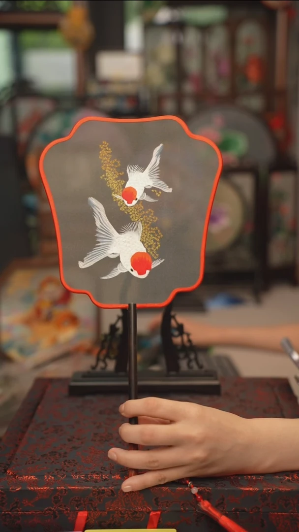 扇子团扇 绣花双面非遗
