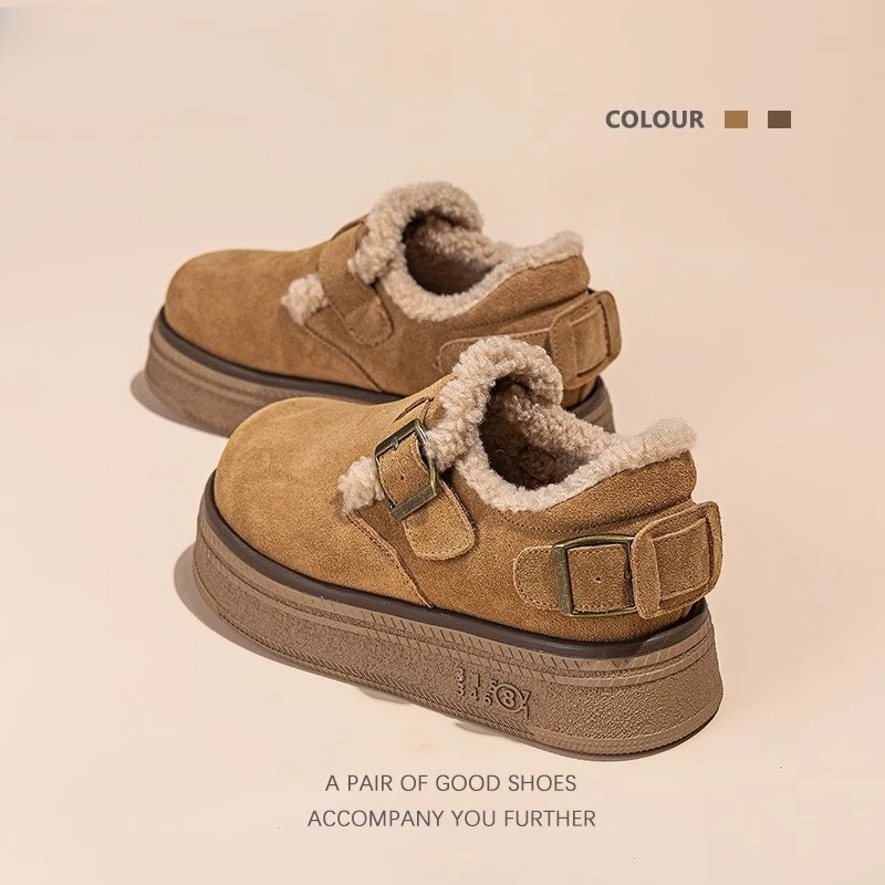 卓诗尼【断码清仓】厚底雪地靴女鞋2025冬季加绒毛毛鞋真皮保暖棉鞋