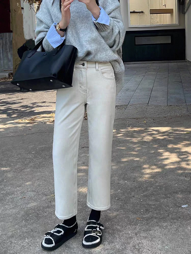 SU【161】代93本本MWMA春款白标四面弹奶白九分窄版小直筒裤~