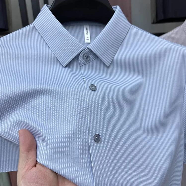 Zero Degree North高品质条纹短袖衬衫男士夏季商务休闲透气寸衫