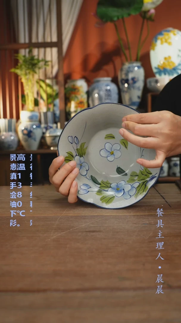 瓷片【简家甄选】景德镇设计师釉下手绘陶瓷餐具