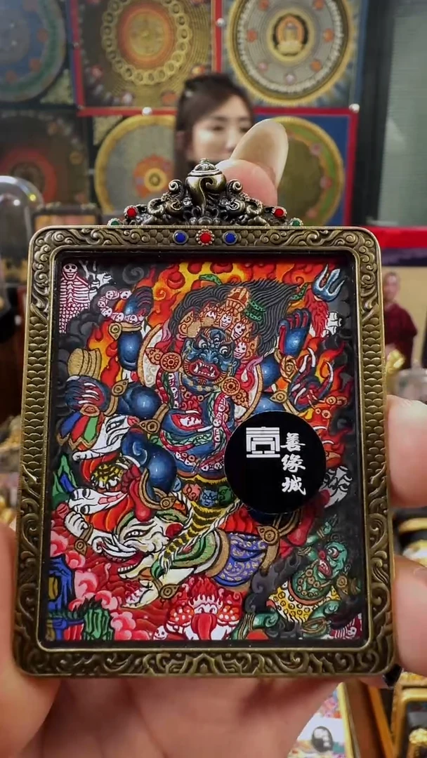 吊坠壹善缘城手绘唐卡大黑天