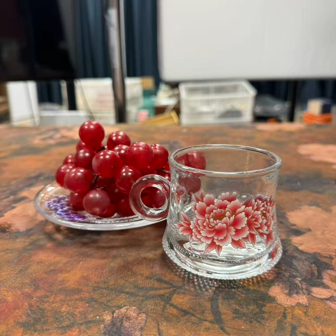牡丹水晶玻璃茶咖杯A13423