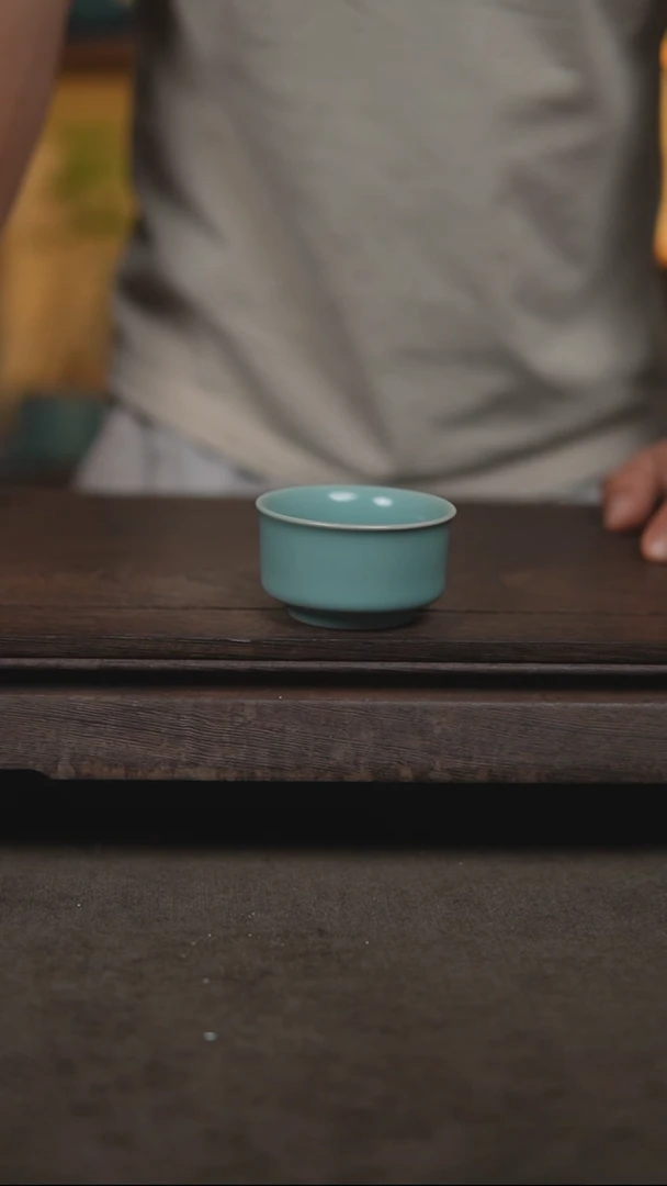 杯仿古天青精工唇口杯一级50毫升