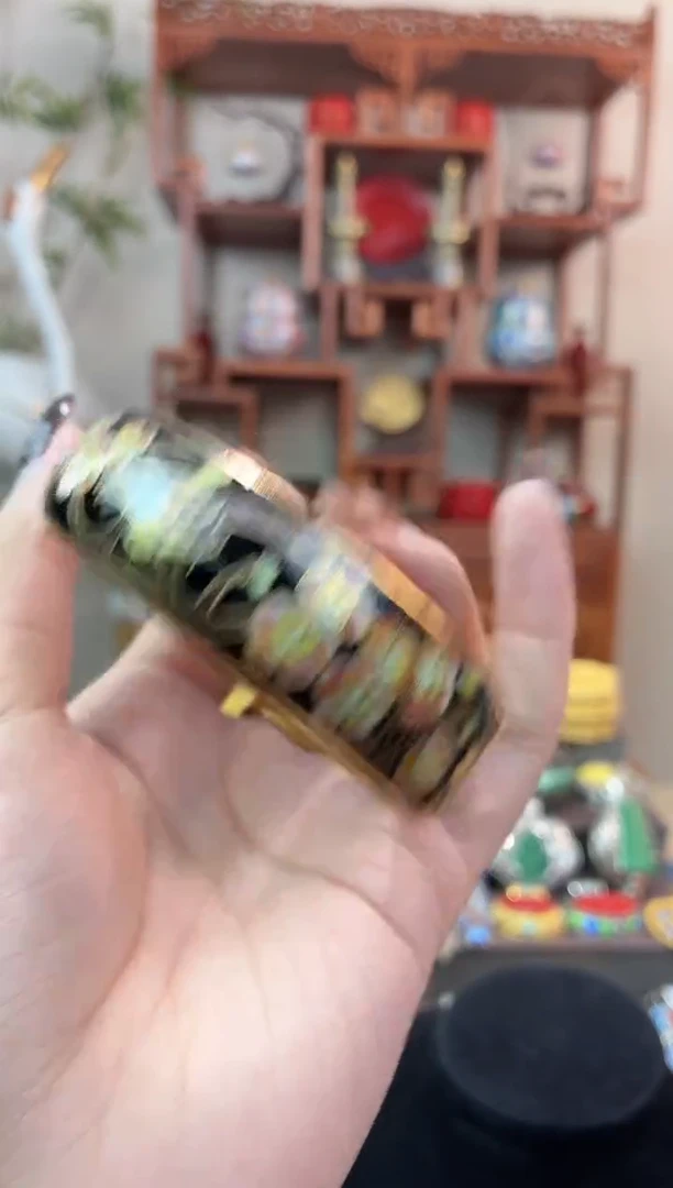非遗手工景泰蓝开口银蓝镯子黑色