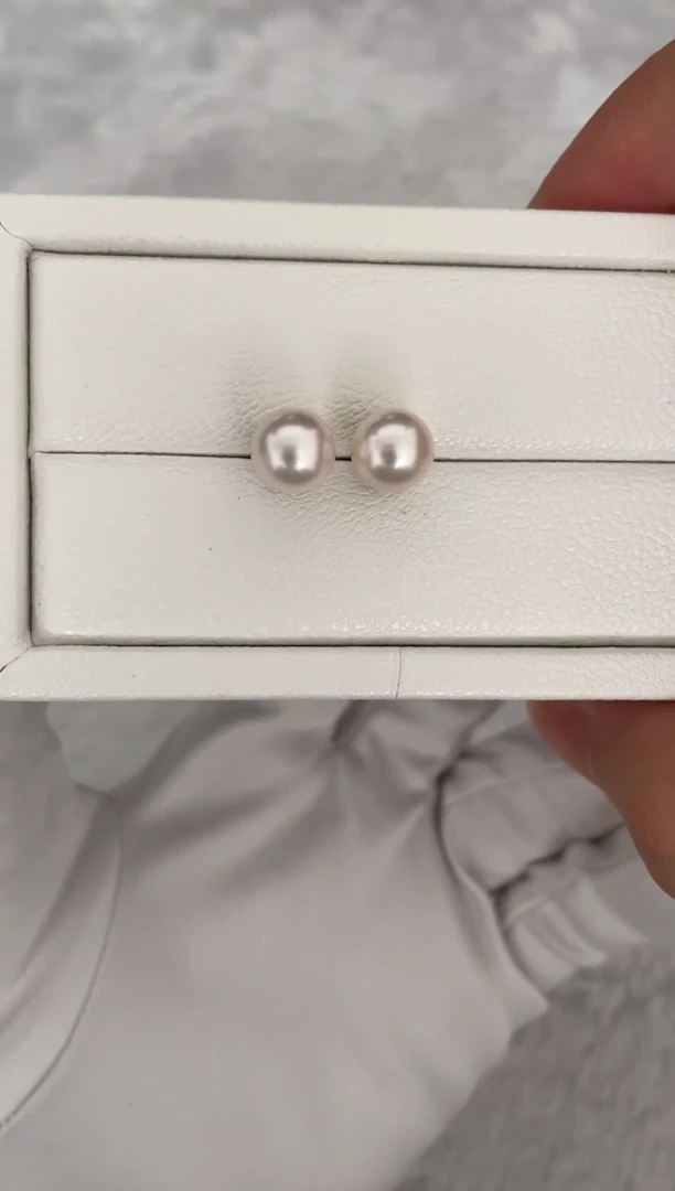 银S925镶嵌耳钉海水珍珠AK素钉8.5-9mm