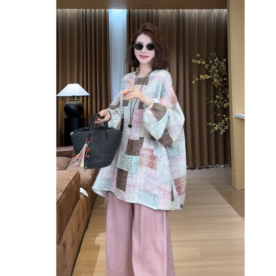 YYOUHAN 2025夏款小众设计慵懒风苎麻格纹多彩防晒上衣 2504C2263