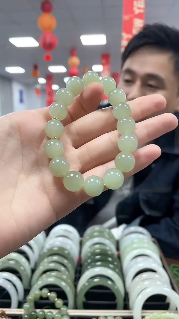 【闪购商品】和田玉手链未镶嵌翠胶猫卡12手串一条