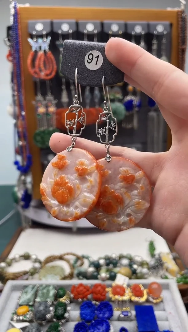 【闪购商品】翡翠耳饰银S925镶嵌饰品