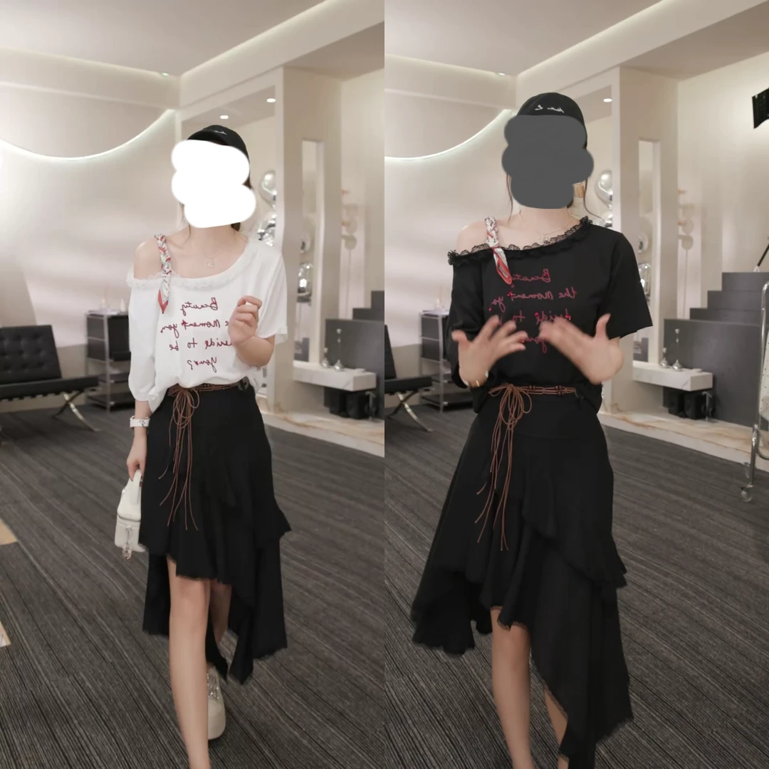 【素雅蕾丝】2025夏季新款时尚休闲气质T恤上衣百搭设计感上衣T恤