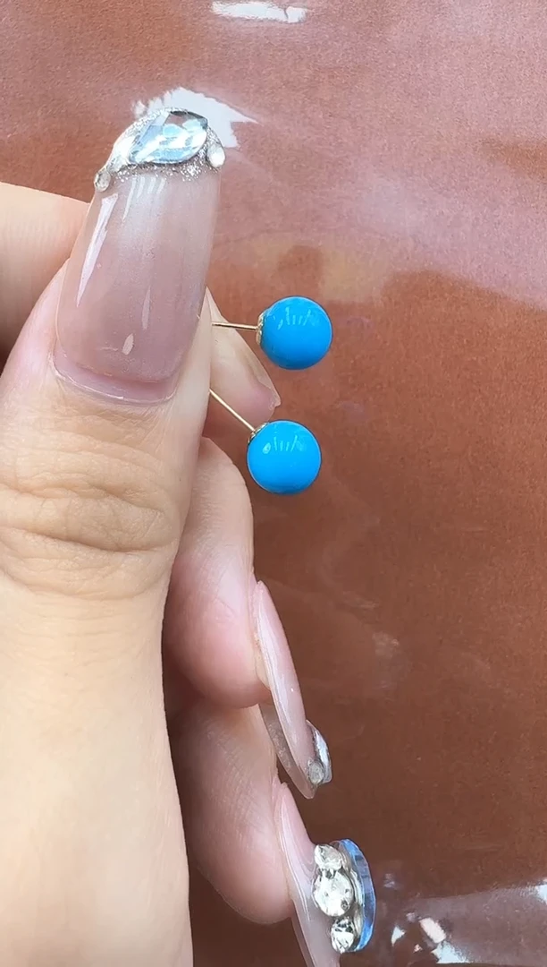 18K金镶嵌绿松石耳饰秒拍号11