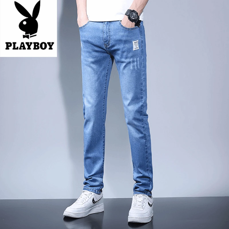 花花公子2025新款牛仔裤男士时尚修身直筒裤弹力高端百搭长裤子男