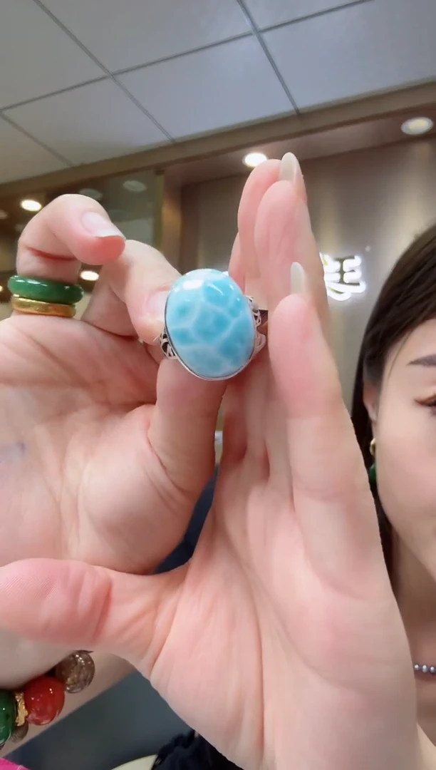 银S925镶嵌针钠钙石（海纹石）戒指多样性发其一AA3-