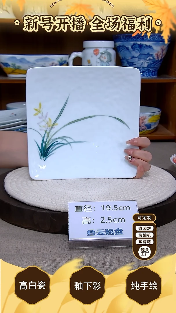 盘【陶源造】景德镇手绘釉下彩陶瓷餐具