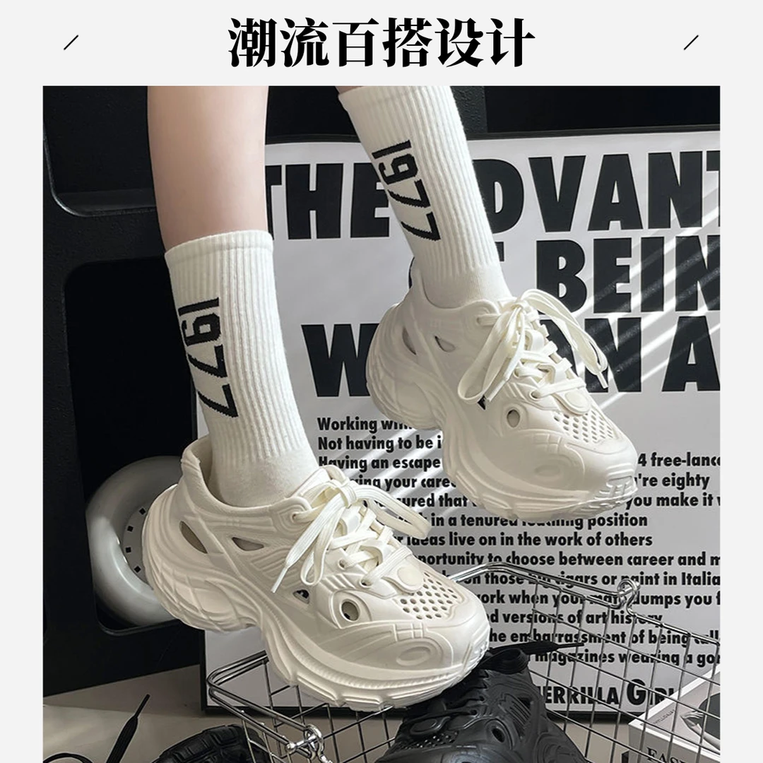 女套脚低帮青年包头运动风洞洞鞋老爹鞋韩版百搭厚底春夏小众潮流