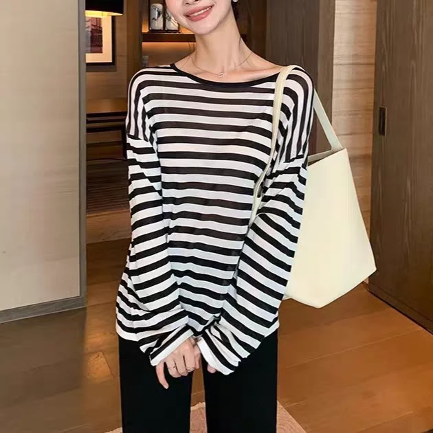 显瘦条纹休闲韩系大码遮肚针织衫设计感毛针织衫宽松