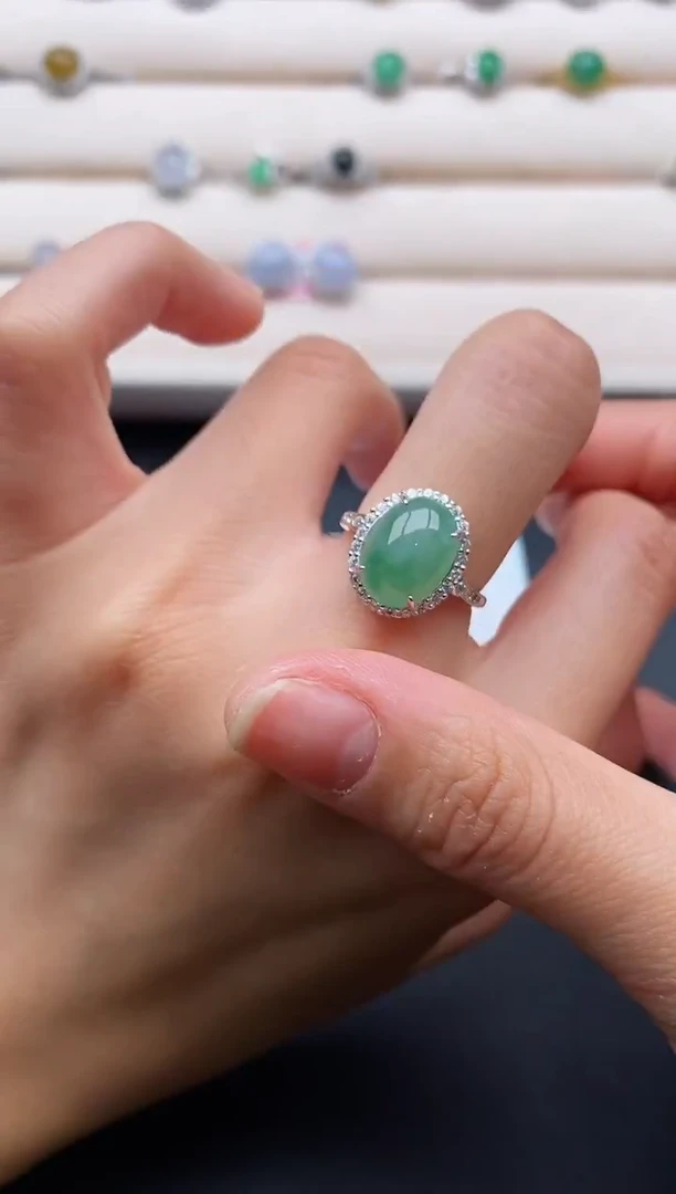 银S925镶嵌戒指翡翠6666666+7