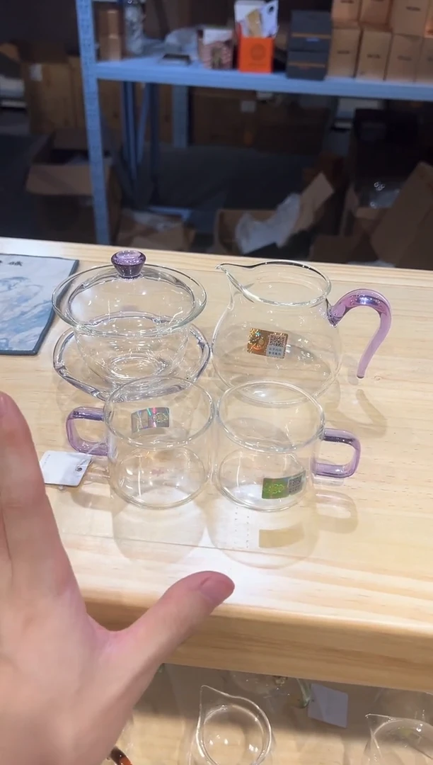 禾器-禅语盖碗-浅紫色+晶悦浅紫+清禾杯浅紫2只