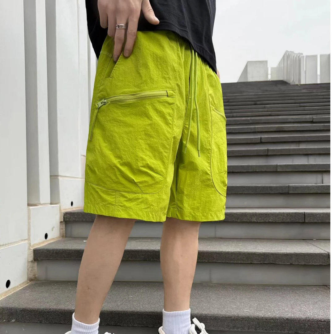 夏季户外速干工装短裤拉链多口袋中裤宽松直筒五分裤透气沙滩裤子