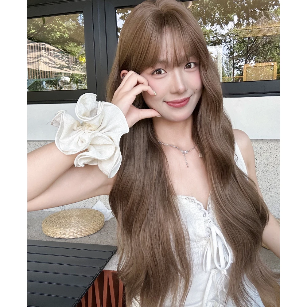 【亚裔韩妹】暖棕色假发女齐刘海水波纹大卷慵懒法式卷发氛围感拉满