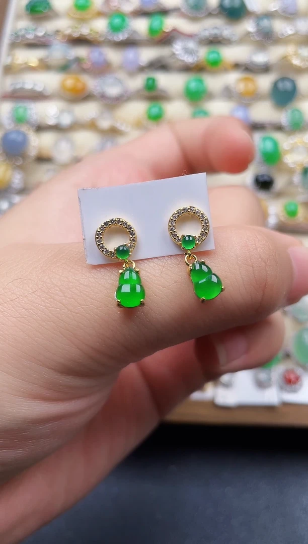 银S925镶嵌翡翠耳饰133