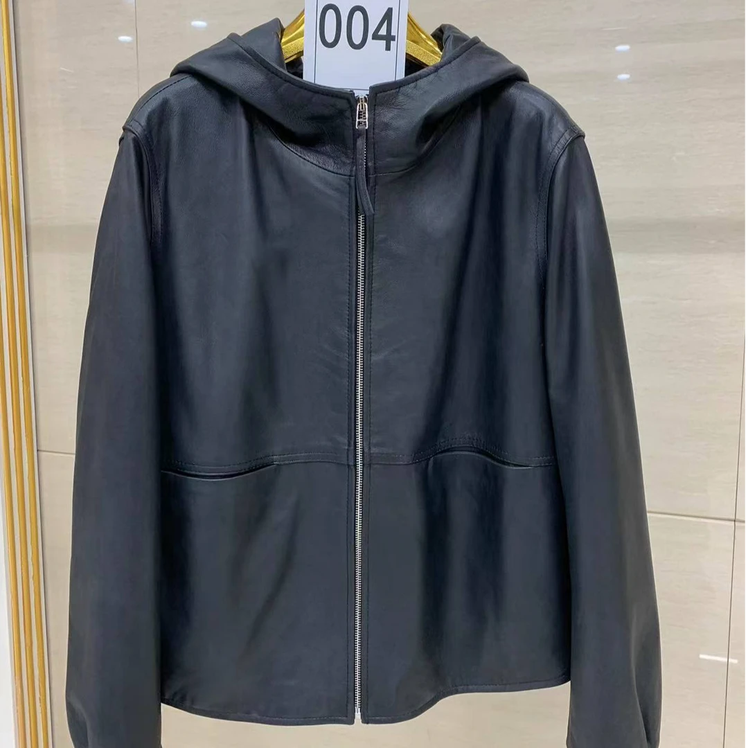 2025纯皮春秋百搭真皮时尚简约外套休闲黑色春季连帽商务秋冬冬季