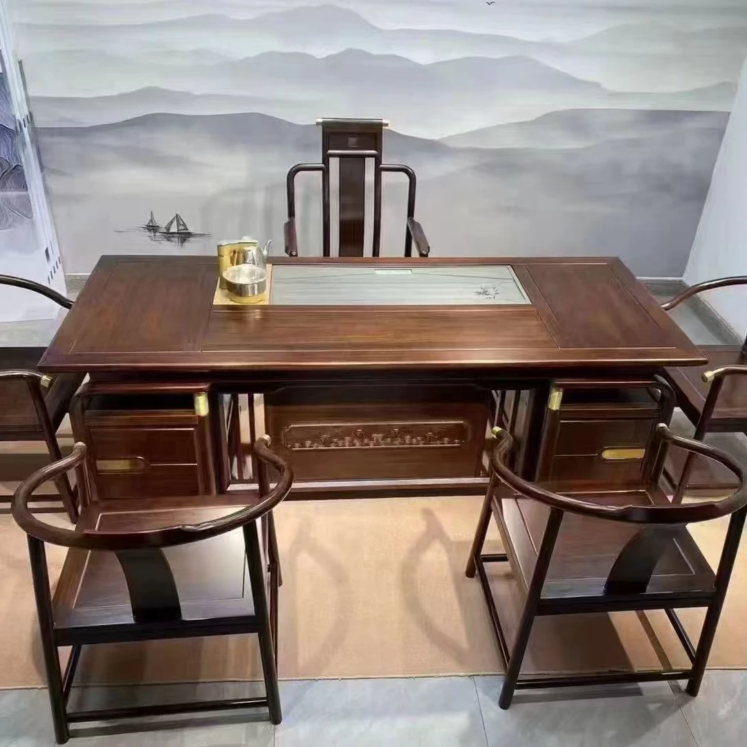 【乌金木】新款大展宏图办公室家用茶桌茶台整套组合茶桌干湿两用