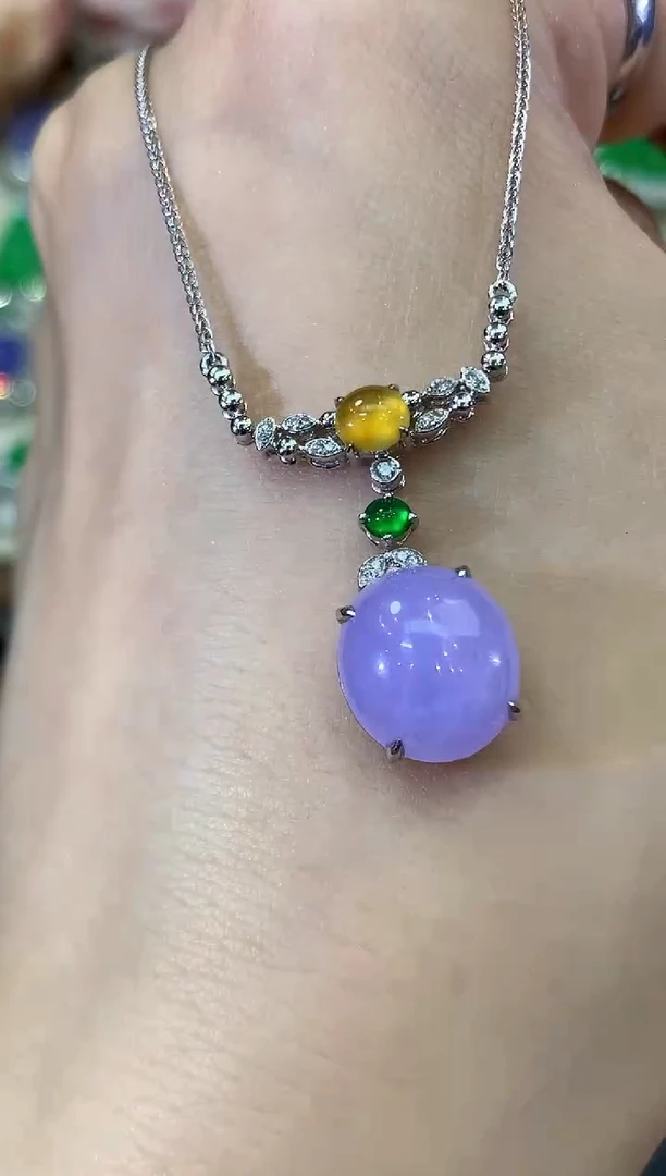 吊坠(不含链)18K金镶嵌翡翠C29 紫货有色差