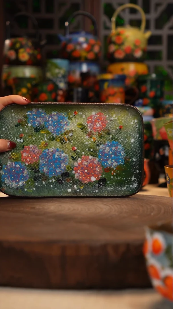 紫砂油画釉下彩手绘